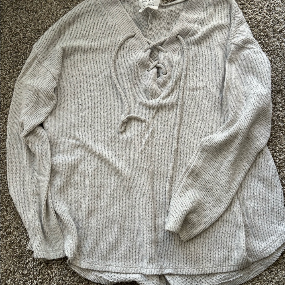 Cream Lace-Up Knit Sweater